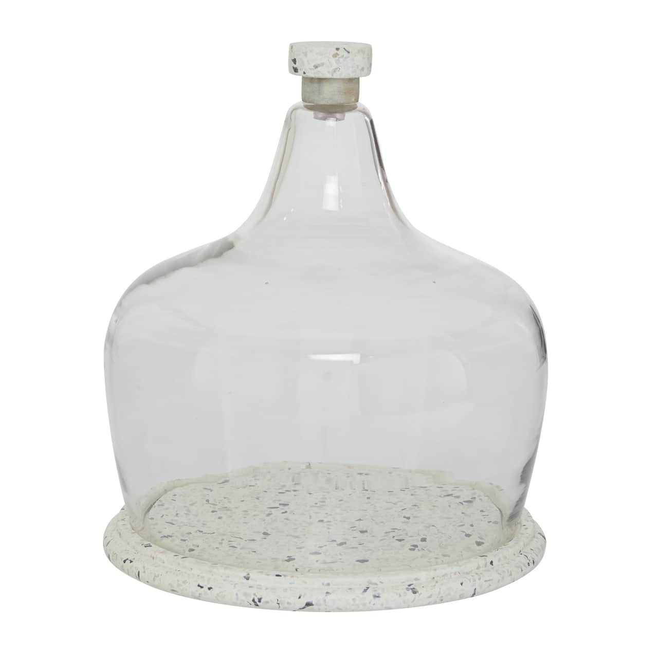 White Stoneware and Glass Contemporary Cake Stand with Cloche, 11" x 9" x 9"